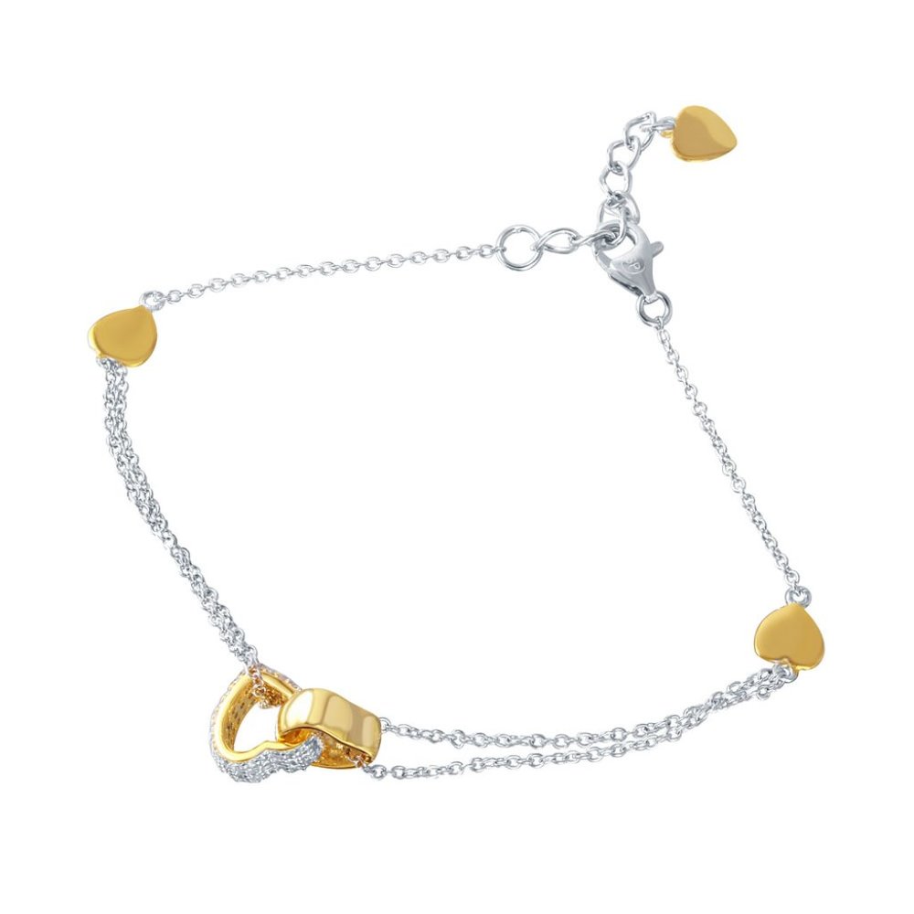 925 Sterling Silver CZ Hearts 2 Tone Bracelet